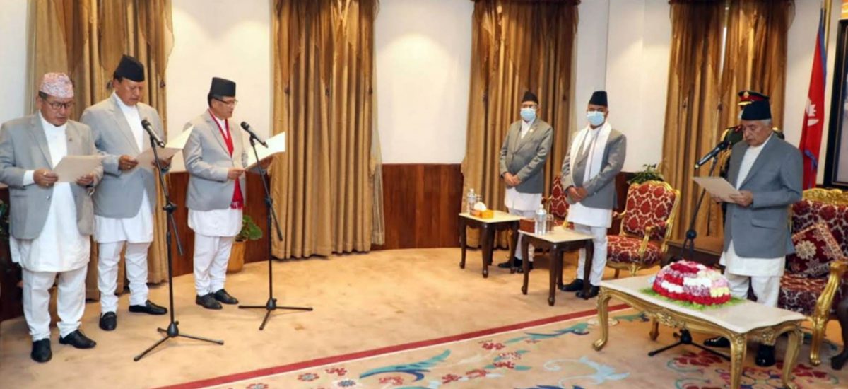 President Paudel administers oath to three newly appointed ministers
