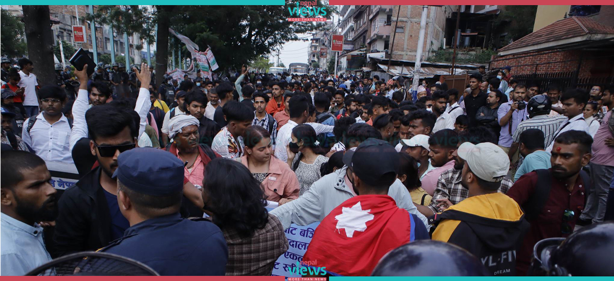 Self-immolation attempt turns Maitighar stressful; Sloganeering against K.P. Oli and Bidhya Bhandari (Photo Feature)