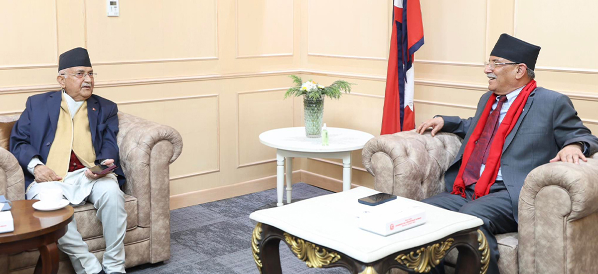 PM Dahal, leader Oli meet in Baluwatar