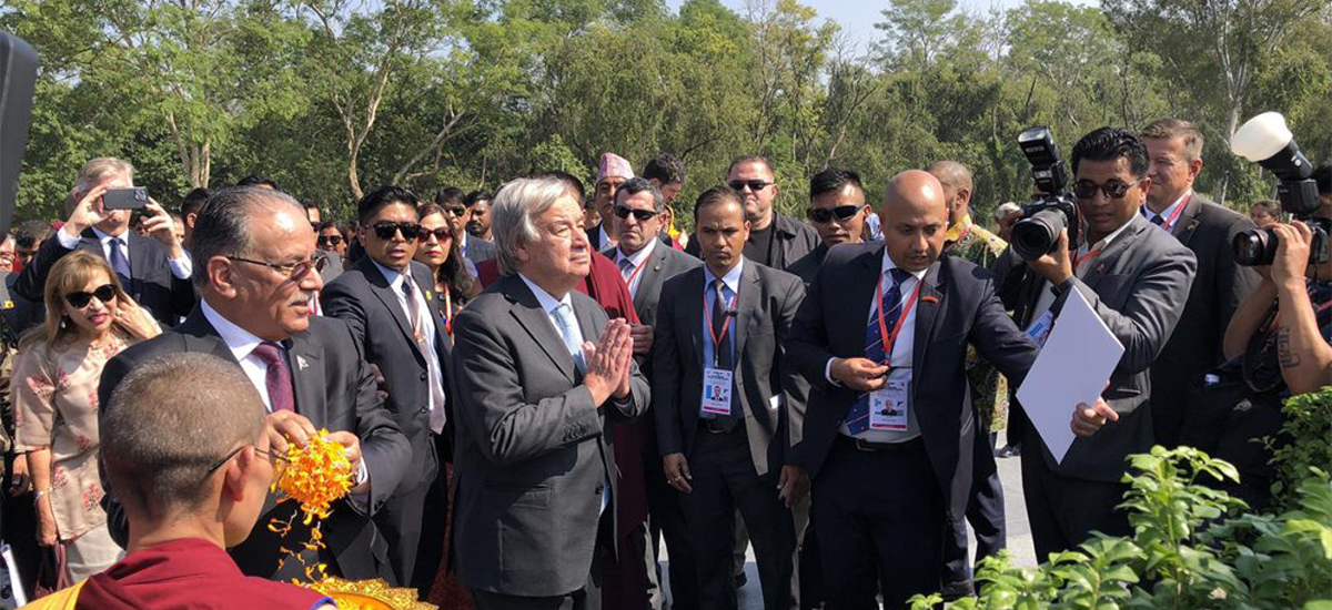 UN Secretary-General Guterres reaches Lumbini