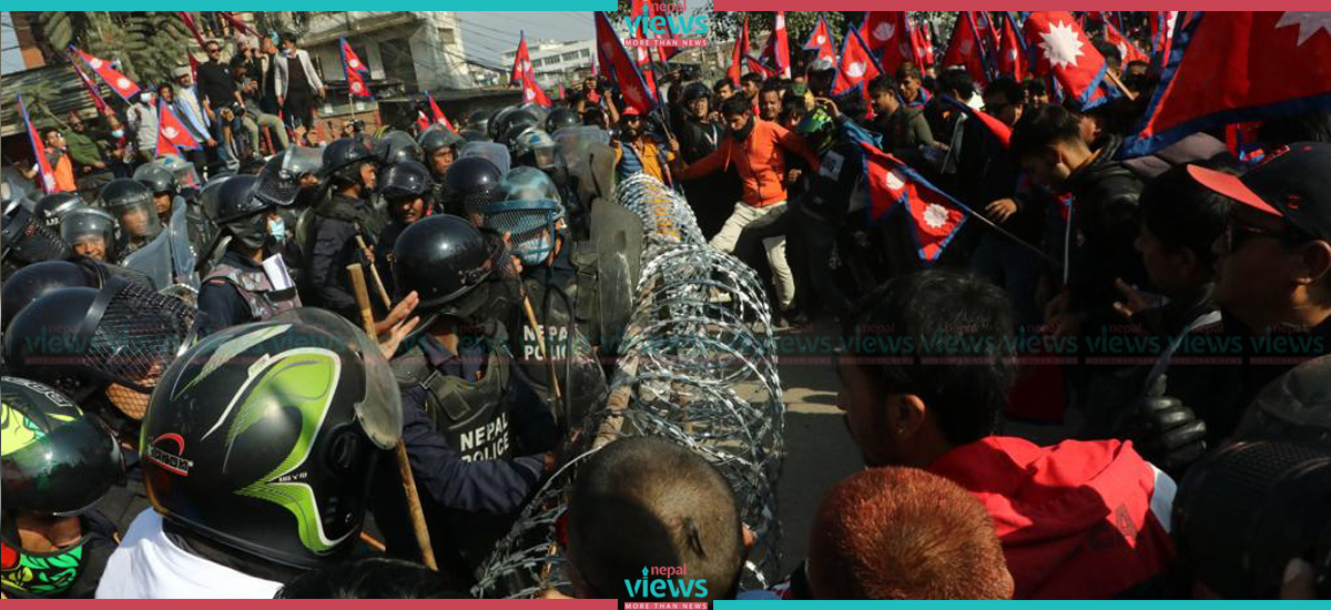 Scuffle between Durga Prasai supporters and Nepal Police in Gaushala