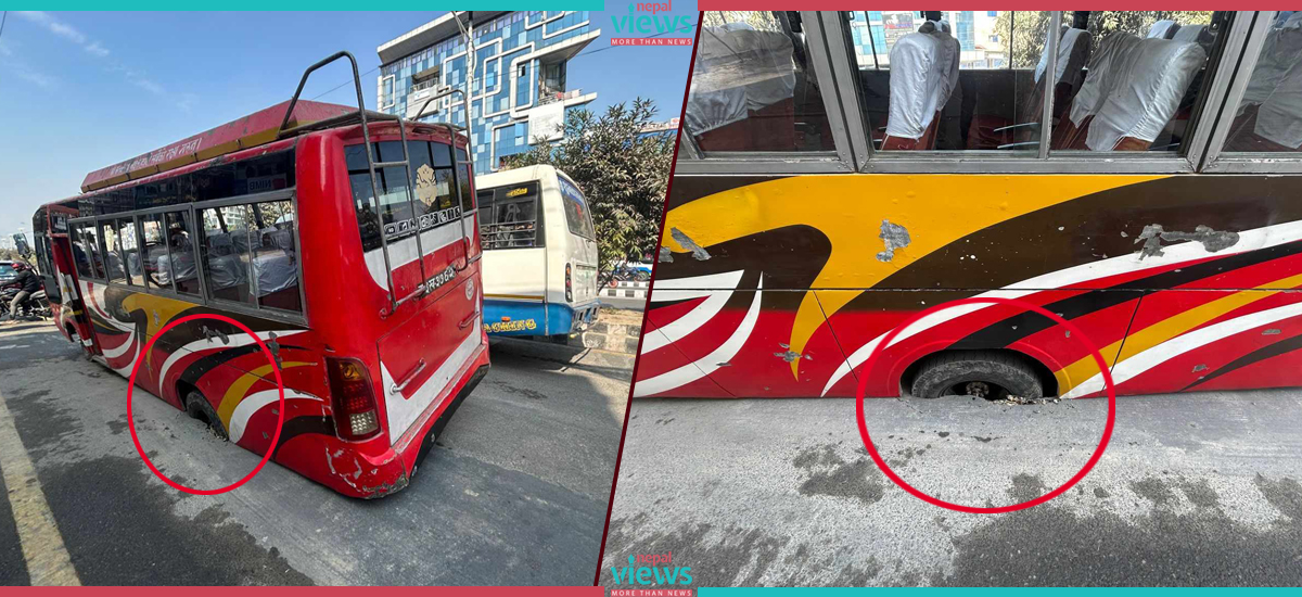 Passenger Bus stuck in New Baneshwor