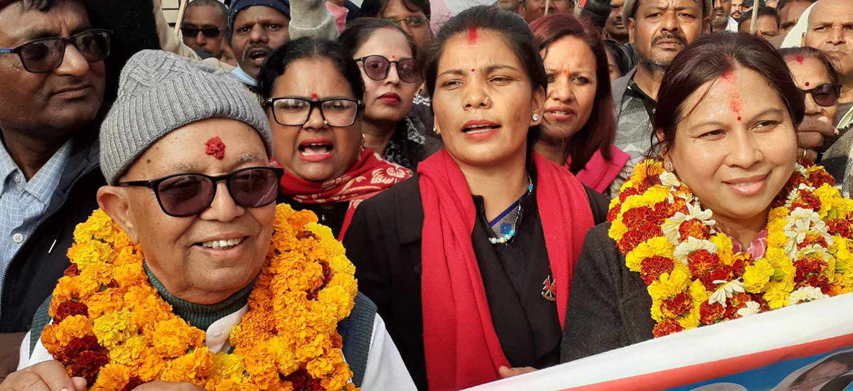 Ruling coalition members Ananda Prasad and Puja register their candidacy