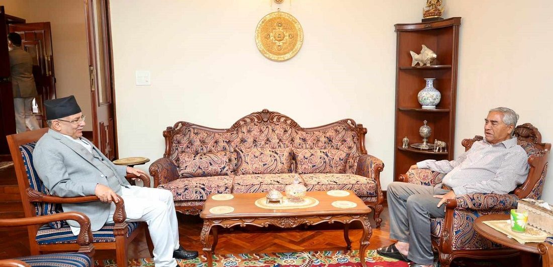 Meeting between PM Dahal and NC President Deuba in Budhanilkantha