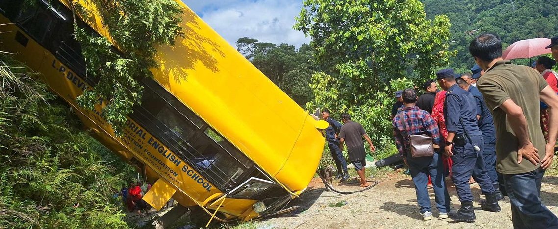 School bus accident in Pokhara; Death of 1 woman, dozen injured