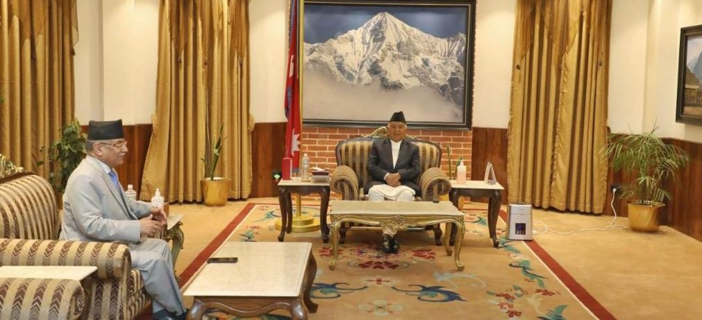 Chairperson Dahal reaches Sheetal Niwas to meet President Paudel