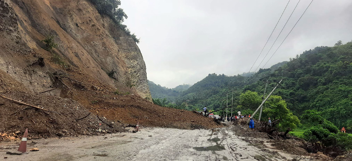 Prithvi Highway disrupted by landslide opened for one-way traffic