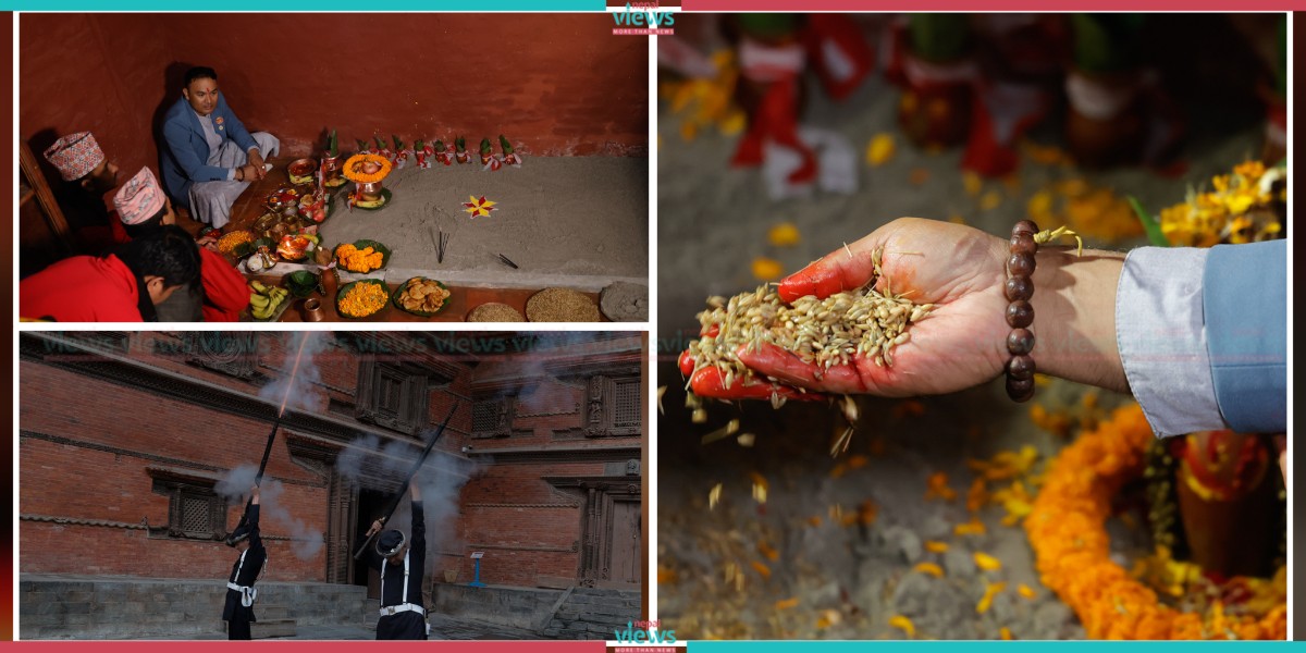 Jamara placed in Nasal Chowk's Dashain Ghar (Photo Feature)