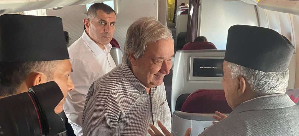 President Paudel and UN Secretary General Guterres hold brief meeting